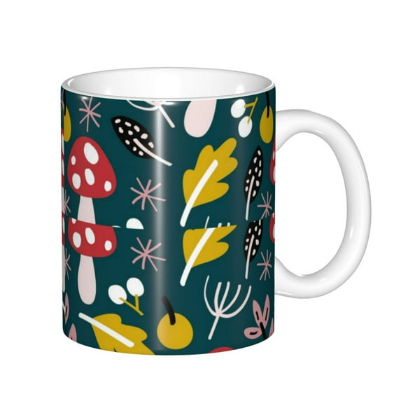 Yiaed Cartoon Leaf Mushroom Red Print Ceramics Coffee,Large Handle Design,Extra Large Tea and Coffee Cup for Office and Home Mugs
