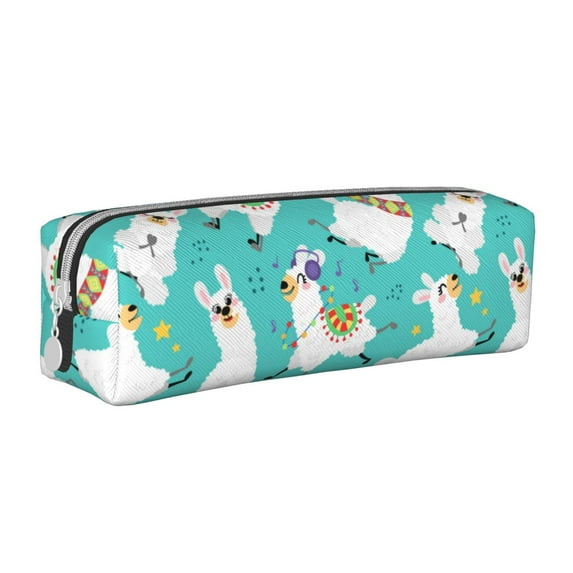 Yiaed Cartoon Llamas Print Leather Pencil Case - Leather Pen Pencil Holder - Elegant & Practical Pencil Pouch for Work & Office
