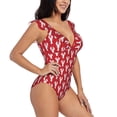 thumbnail image 1 of Yiaed Cartoon Lobster Print Women's Ruffled One Piece Swimsuit V Neck Swimwear Slimming Monokini for Woman-Large, 1 of 8