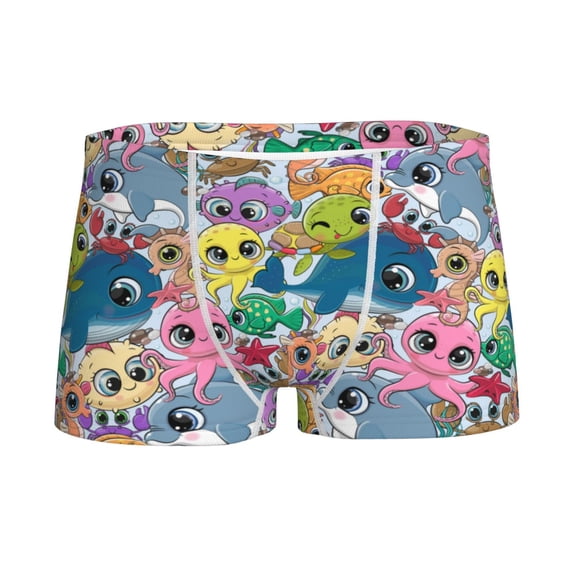 Yiaed Cartoon Marine Animals Print Boys' Boxer Briefs Cotton Casual Stretch Comfort Boys Boxers - Kids Boxer Briefs Underwear for Boys (6-18)-Medium