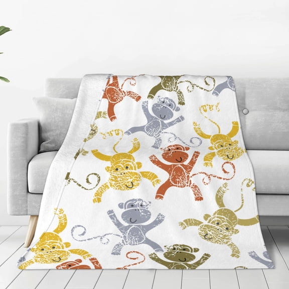 Yiaed Cartoon Monkey Pattern Fleece Throw Blanket,Fleece Throw Blankets for Couch & Bed All Season Use -60"x50"
