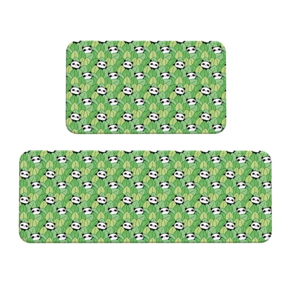 Yiaed Cartoon Panda And Leaf 1 Kitchen Rugs Sets of 2 Kitchen Mats Cushioned Anti Fatigue Kitchen Rug Tapetes Para Cocina for Sink,Laundry Room