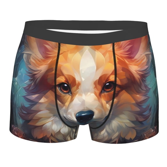 Yiaed Cartoon Pattern Corgi Print Men's Soft Cotton Boxer Shorts Breathable Boxers Underwear Moisture-Wicking Underwear Stretch Boxer Briefs for Man-Large