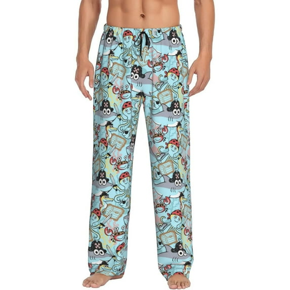 Yiaed Cartoon Pirate Print Men's Lounge Pants, Loose PJ Bottoms, Long Pajama Pants for Men-X-Large