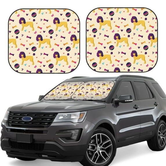 Yiaed Cartoon Poodle Dog Print Car Front Windshield Sun Shade,Foldable Anti-UV Car Sunshade for Front Window for Most Vehicles-Medium