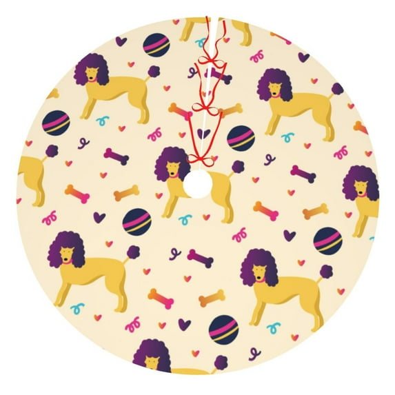 Yiaed Cartoon Poodle Dog Print Christmas Tree Skirt , Tree SkirtsTree Mat for Christmas Winter Holiday Indoor Decorations-48"