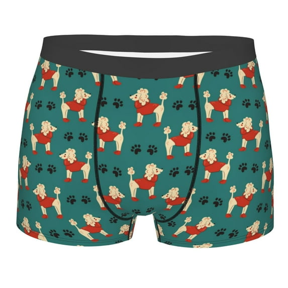 Yiaed Cartoon Poodle Dog Print Men's Soft Cotton Boxer Shorts Breathable Boxers Underwear Moisture-Wicking Underwear Stretch Boxer Briefs for Man-Small