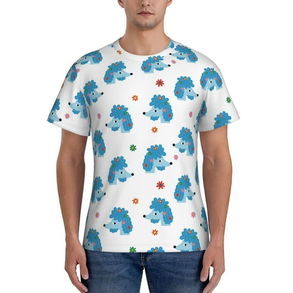 Yiaed Cartoon Poodle Dog Print Mens Short Sleeve Tight Fit T-Shirt, Crewneck Casual Tee-Large