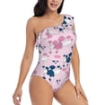 thumbnail image 1 of Yiaed Cartoon Poodle Dog Print Women One Piece Swimsuits Tummy Control One Shoulder Bathing Suits Pattern Ruffle Swimwear-Small, 1 of 8