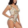 thumbnail image 1 of Yiaed Cartoon Poodle Dog Print Women's Ruffled One Piece Swimsuit V Neck Swimwear Slimming Monokini for Woman-Large, 1 of 8