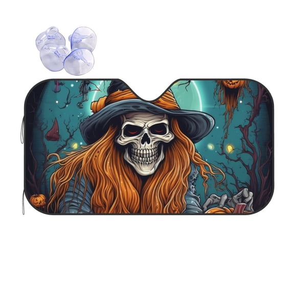 Yiaed Cartoon Pumpkin Skull Print Car Windshield Sunshade Front Auto Car Front Window Sun Shade Foldable Sun Visor Shield Cover Auto Accessories for Sedan SUV Truck-Small