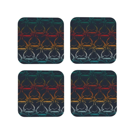 Yiaed Cartoon Sharks Print Leather Coasters for Drinks - Cup Coasters Coffee Table Kitchen Table Bar, Home & Office Gifts Handmade Drink Coasters-Square