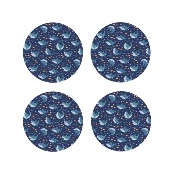 Yiaed Cartoon Sharks2 Print Leather Coasters for Drinks - Cup Coasters Coffee Table Kitchen Table Bar, Home & Office Gifts Handmade Drink Coasters-Round Shape