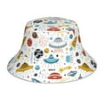 thumbnail image 1 of Yiaed Cartoon Space Print Reflective Stripe Bucket Hat Unisex Funny Outdoor Fisherman Cap Beach Sun Hat, 1 of 5