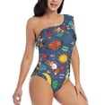 thumbnail image 1 of Yiaed Cartoon Space Print Women One Piece Swimsuits Tummy Control One Shoulder Bathing Suits Pattern Ruffle Swimwear-X-Large, 1 of 8