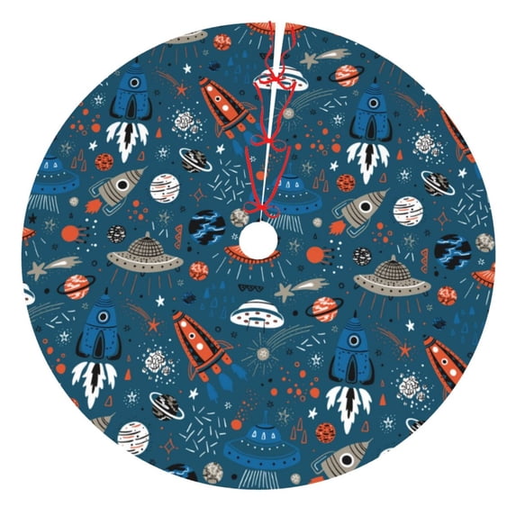 Yiaed Cartoon Space1 Print Christmas Tree Skirt , Tree SkirtsTree Mat for Christmas Winter Holiday Indoor Decorations-36"