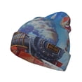 thumbnail image 1 of Yiaed Cartoon Train Hot Air Balloon Print Winter Beanie for Men Women, Fleece Lined Beanie Soft Warm Knit Hat Ski Stocking Cuffed Ca, 1 of 6