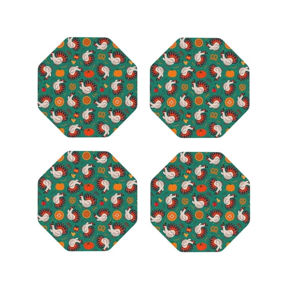 Yiaed Cartoon Turkey Print Leather Coasters for Drinks - Cup Coasters Coffee Table Kitchen Table Bar, Home & Office Gifts Handmade Drink Coasters-Octagon