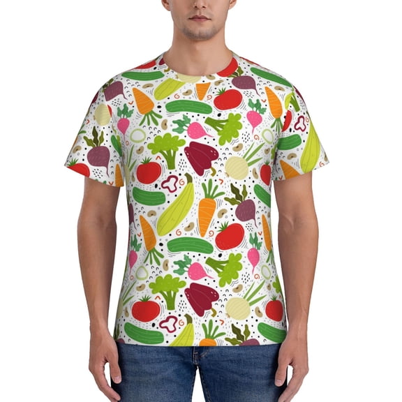 Yiaed Cartoon Vegetables Print Mens Short Sleeve Tight Fit T-Shirt, Crewneck Casual Tee-3X-Large