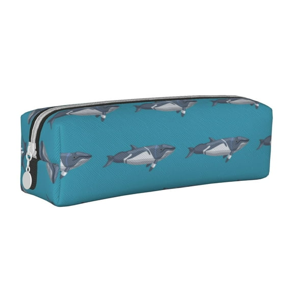 Yiaed Cartoon Whale Print Leather Pencil Case - Leather Pen Pencil Holder - Elegant & Practical Pencil Pouch for Work & Office
