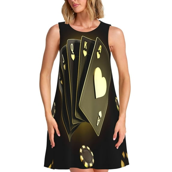 Yiaed Casino Cards 1 Print Women's Sleeveless Dress, Loose Fit Summer Dress, Casual Sleeveless Dress for Women
