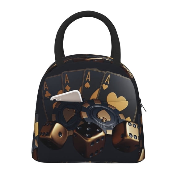 Yiaed Casino Cards Poker Print Lunch Bag Adult Insulated Lunch Box, Leakproof Cooler Food Lunch Containers Reusable High Capacity Lunch Tote Bags-One Size