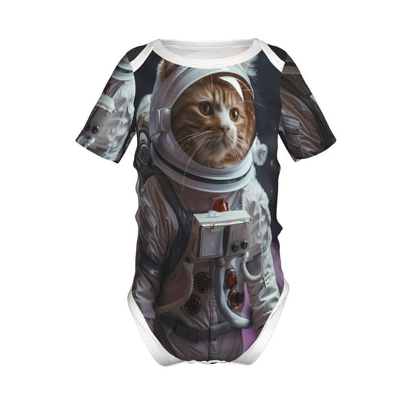 Yiaed Cat Astronaut In Space Print Infant Climbing Short Sleeve Onesie One-Piece Baby Bodysuit Clothes 0-12 Months -2 Years