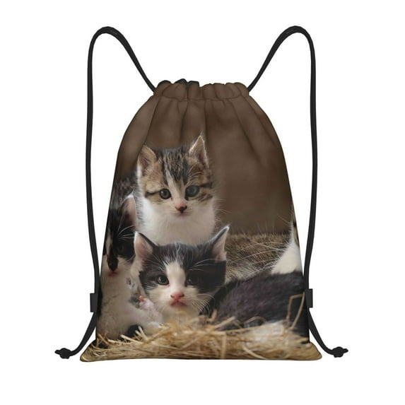 Yiaed Cat Family Print Drawstring Bags Drawstring Backpack Bulk String Back Pack Gym Sport Bag-Medium