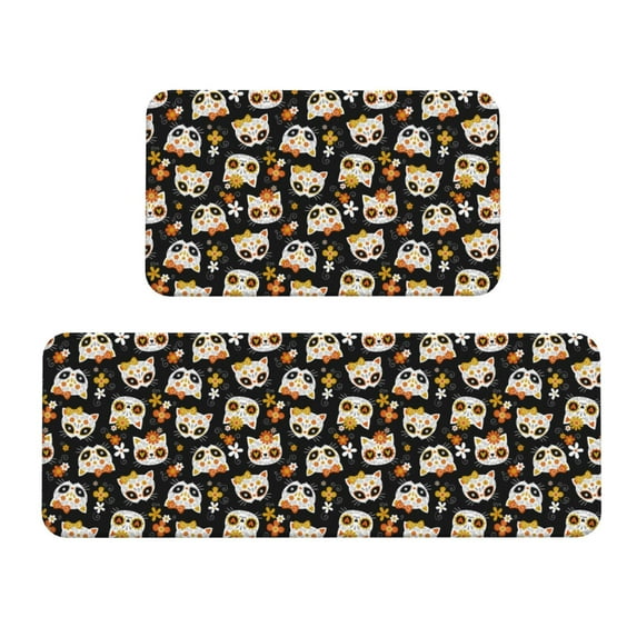 Yiaed Cat Skulls and Flowers Kitchen Rugs Sets of 2 Kitchen Mats Cushioned Anti Fatigue Kitchen Rug Tapetes Para Cocina for Sink,Laundry Room