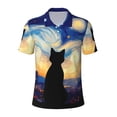thumbnail image 1 of Yiaed Cat Under Starry SkiesPrint Men's Short Sleeve Polo Shirt,Golf Polo for Men Three-Button Golf Shirt Athletic Casual Collared T-Shirt- Medium, 1 of 5
