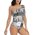 thumbnail image 1 of Yiaed Cats Group Print Women One Piece Swimsuits Tummy Control One Shoulder Bathing Suits Pattern Ruffle Swimwear-Small, 1 of 8