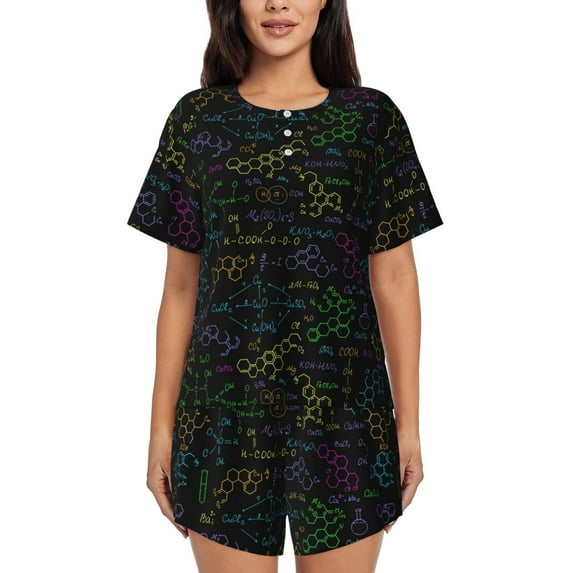 Yiaed Chemistry Formulas Print Short Sleeve Pajama Sets for Women Casual Crew Neck 2 Piece Lounge Sets Women's Short-Sleeved Pajama-3X-Large