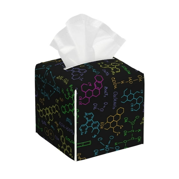 Yiaed Chemistry Formulas Print Tissue Box Cover, PU Leather Decorative Organizer for Tabletop, Bathroom, Car, Office Creative Decorative
