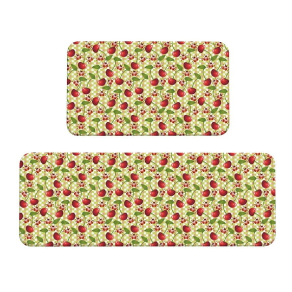 Yiaed Cherries and Ladybirds Kitchen Rugs Sets of 2 Kitchen Mats Cushioned Anti Fatigue Kitchen Rug Tapetes Para Cocina for Sink,Laundry Room