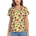 thumbnail image 1 of Yiaed Cherries and Ladybirds Print Women's T Shirt V-Neck Short Sleeve Shirt Casual Breathable Tee Summer Tops-Large, 1 of 5
