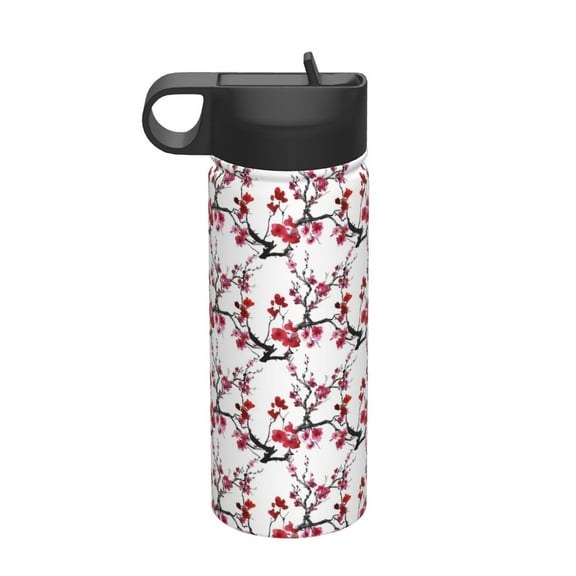 Yiaed Cherry Blossoms Print Water Bottle with Straw Lid, Stainless Steel Double Wall Insulated Water Bottle | Leak-Proof and Spill-Proof Water Bottle