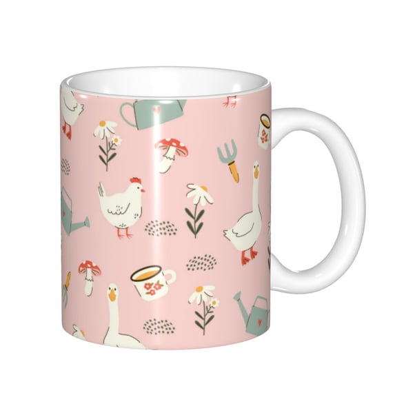 Yiaed Chicken And Goose Print Ceramics Coffee,Large Handle Design,Extra Large Tea and Coffee Cup for Office and Home Mugs
