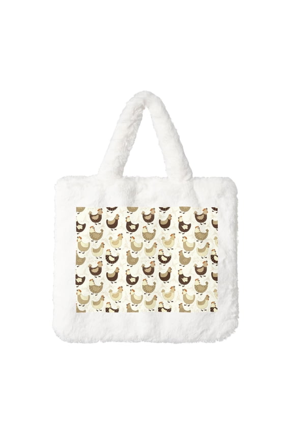 Chicken Cartoon Print Fluffy Shoulder Bag Plush Bags Women Ladies Tote Bag Fluffy White Furry Purse Handbag for Autumn and Winter