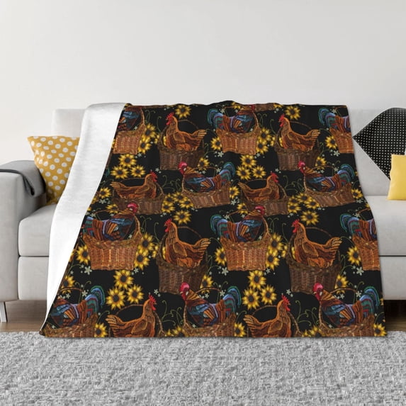 Yiaed Chicken Rooster Print Blanket Throw Blanket Soft Cozy Flannel Blanket for Home Bed Sofa Couch Chair-80"x60"