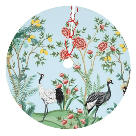 Yiaed Chinoiserie Floral Palm Tree Print Christmas Tree Skirt , Tree SkirtsTree Mat for Christmas Winter Holiday Indoor Decorations-30"