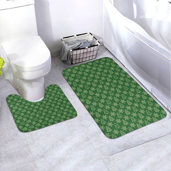 Yiaed Christmas (2) Print Bathroom Mat Set 2 Pieces Mat Anti-Skid Pad Ultra Soft and Absorbent Bathroom Bath Mat Contour Bath Rugs for Toilet Base