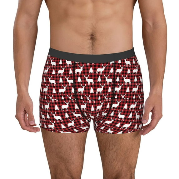 Yiaed Christmas And New Year Print Men's Soft Cotton Boxer Shorts Breathable Boxers Underwear Moisture-Wicking Underwear Stretch Boxer Briefs for Man-Large