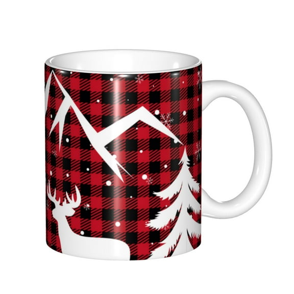 Yiaed Christmas Buffalo Plaid Print Ceramics Coffee,Large Handle Design,Extra Large Tea and Coffee Cup for Office and Home Mugs