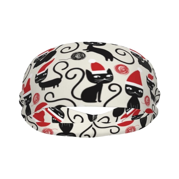 Yiaed Christmas Cat Print Sports Headbands,Moisture Wicking Workout Headband, Sweatband Headbands for Running,Cycling for Women and Men