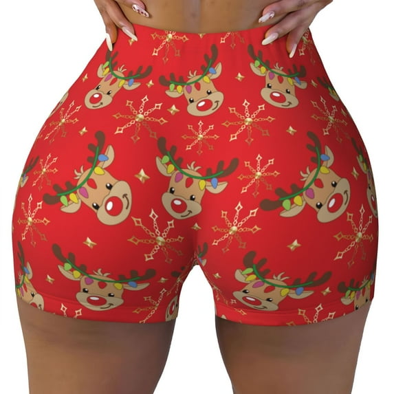 Yiaed Christmas With Cute Deer Print Women's Athletic Shorts Running Shorts Sporty Short High Waisted Elastic Workout Shorts for Yoga Gym Running & Sports -XX-Large