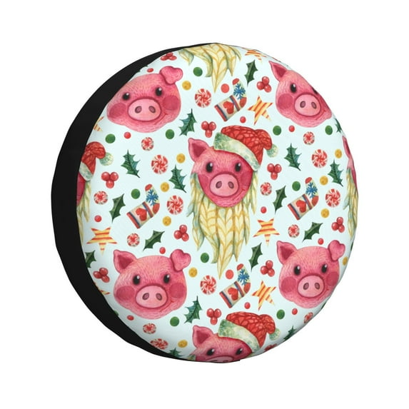 Yiaed Christmas Cute Pigs Print Tire Wheel Cover, Waterproof Spare Tire Cover Fit for Jeep, Truck,Trailer, RV, SUV, Camper and Most Vehicle-17 inch