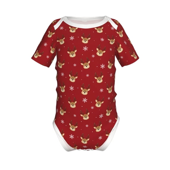 Yiaed Christmas Deer B Print Infant Climbing Short Sleeve Onesie One-Piece Baby Bodysuit Clothes 0-12 Months -6 Months