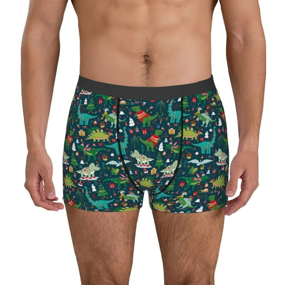 Yiaed Christmas Dinosaur colorful Print Men's Soft Cotton Boxer Shorts Breathable Boxers Underwear Moisture-Wicking Underwear Stretch Boxer Briefs for Man-Large