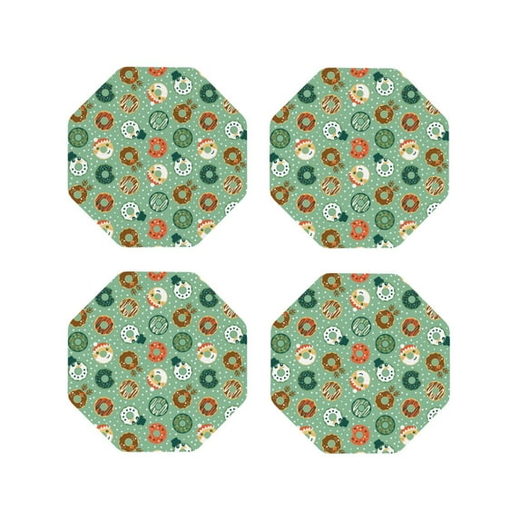 Yiaed Christmas Donuts Print Leather Coasters for Drinks - Cup Coasters Coffee Table Kitchen Table Bar, Home & Office Gifts Handmade Drink Coasters-Octagon