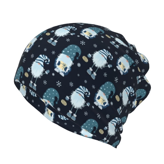 Yiaed Christmas Gnome blue Print Multifunction Beanie Hats for Women Men Slouchy Knit Beanie Hat Winter Hat Scarf Stretch Skull Cap